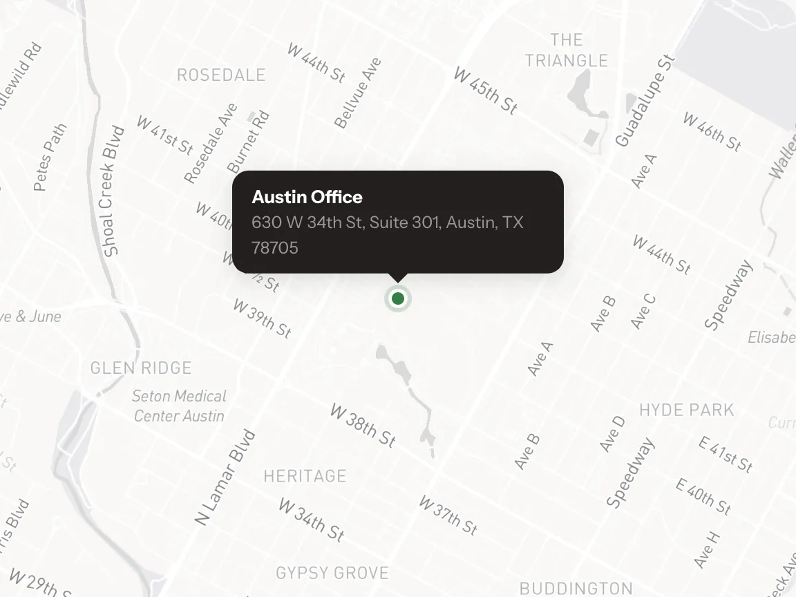 Map showing the CARMAhealth Austin office at 630 W 34th St, Suite 301