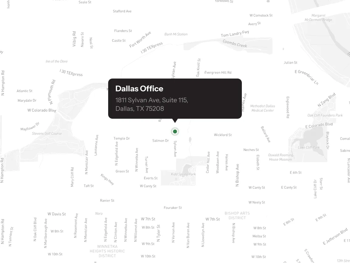 Map showing the future CARMAhealth Dallas office at 1811 Sylvan Avenue, Suite 115